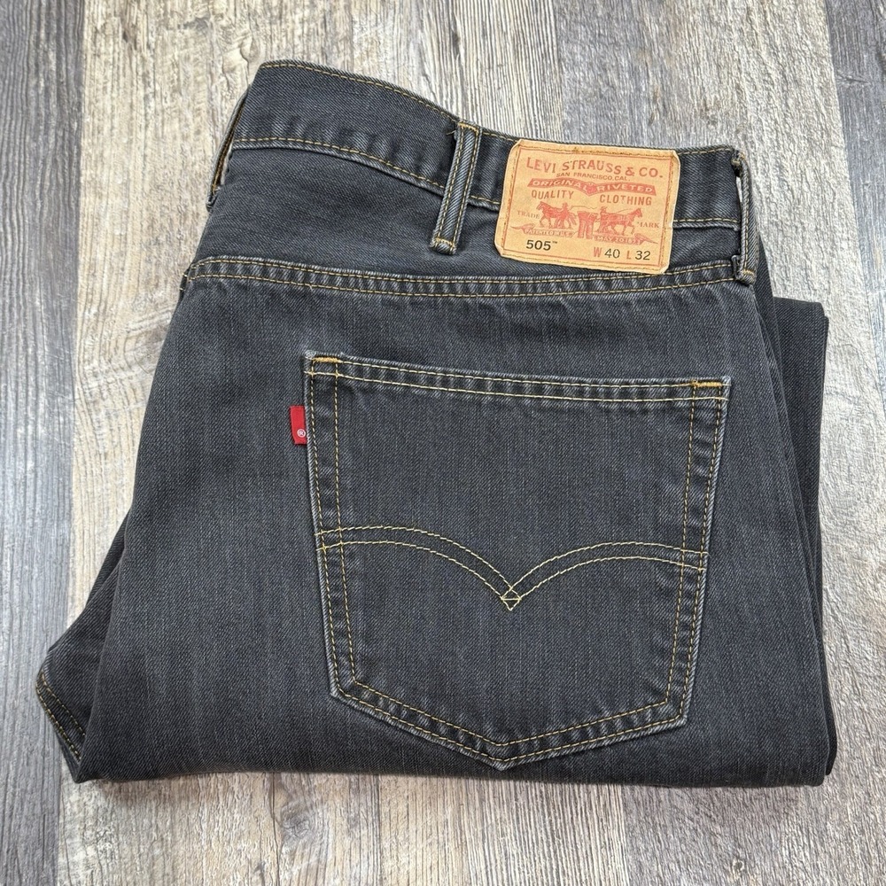 Levis 505‎ Straight Leg Fit Faded Black Jeans Mens 40x32* (40x29) Red Tab Denim
